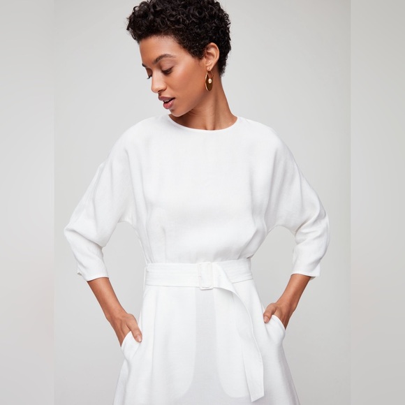 Aritzia Wilfred White Tavin White Linen Business Formal Casual Midi Dress S - Picture 6 of 15